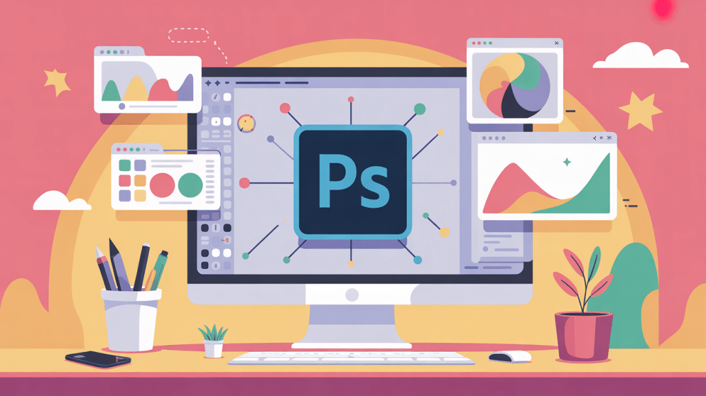 illustration centrale graphismes ps photoshop bureau créatif