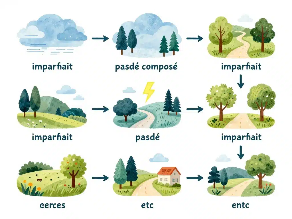 illustration la valeur des temps tableau conjugaison passé