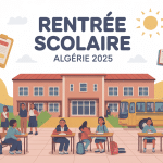 illustration rentrée scolaire algérie 2024 école et élèves