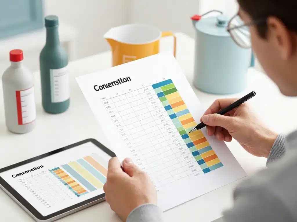 tableau de conversion litre illustration usage quotidien personnalisé