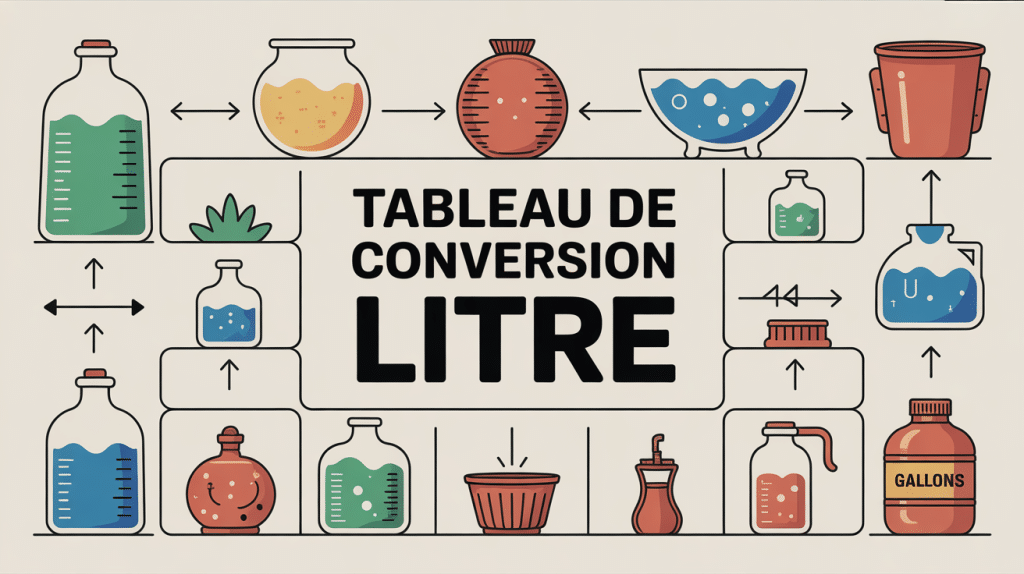 tableau de conversion litre illustration vectorielle pédagogique