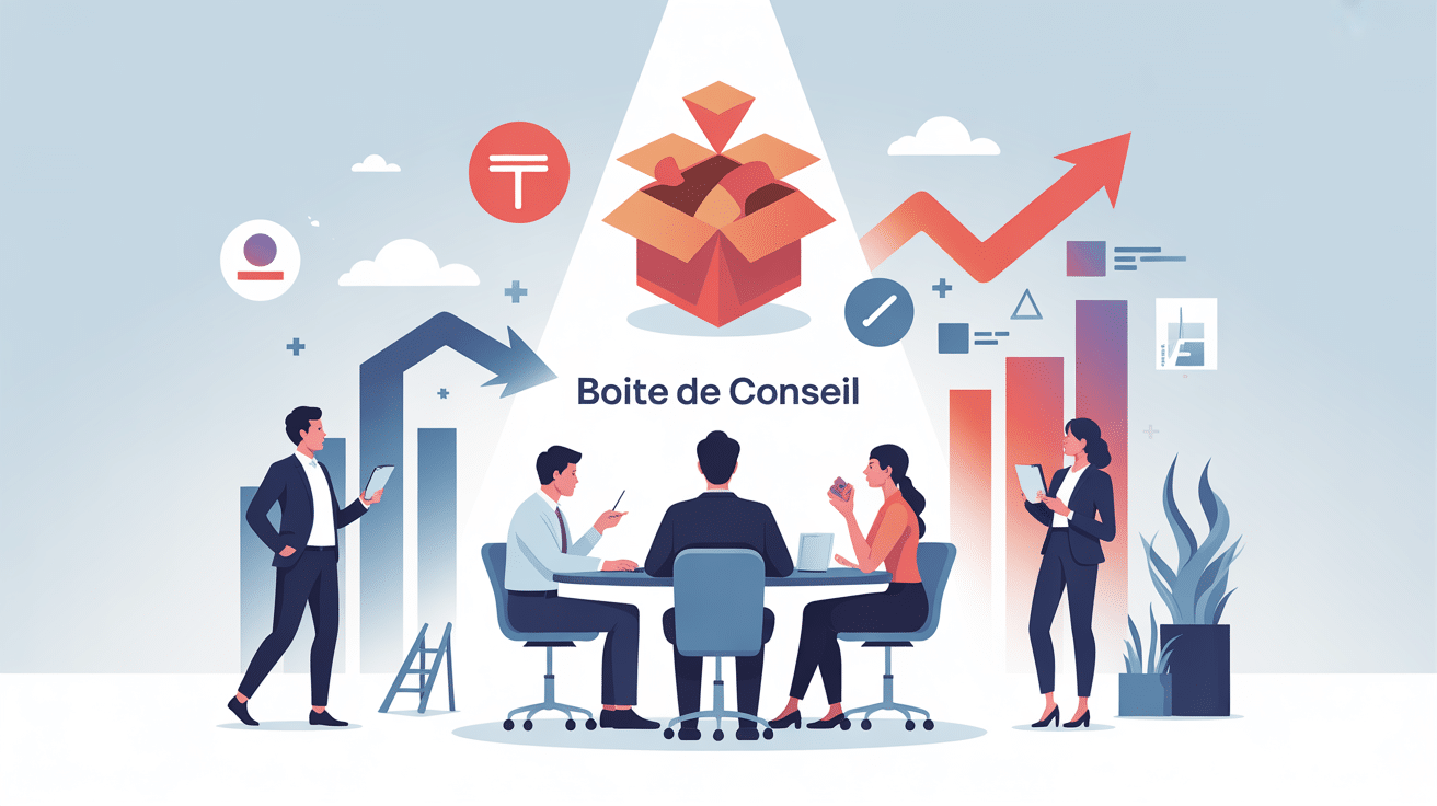 Illustration boite de conseil transformation entreprise