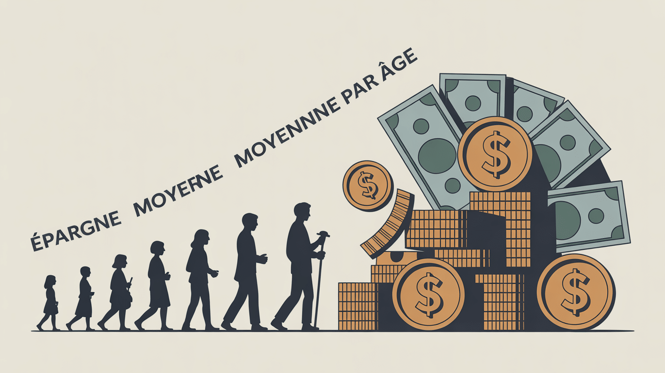 illustration épargne moyenne français par âge, silhouettes tranches d'âge