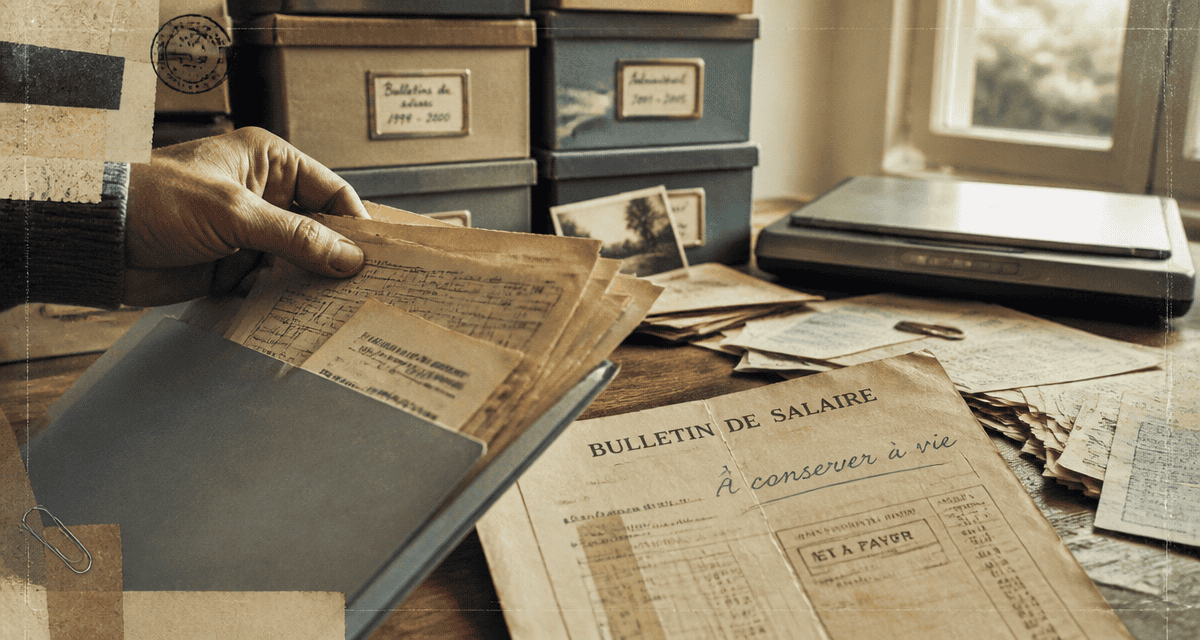 Durée de conservation des bulletins de salaire après la retraite, documents archivés sur un bureau