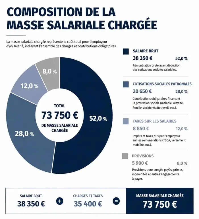 Infographie explicative de la composition de la masse salariale chargée pour le pilotage de la masse salariale