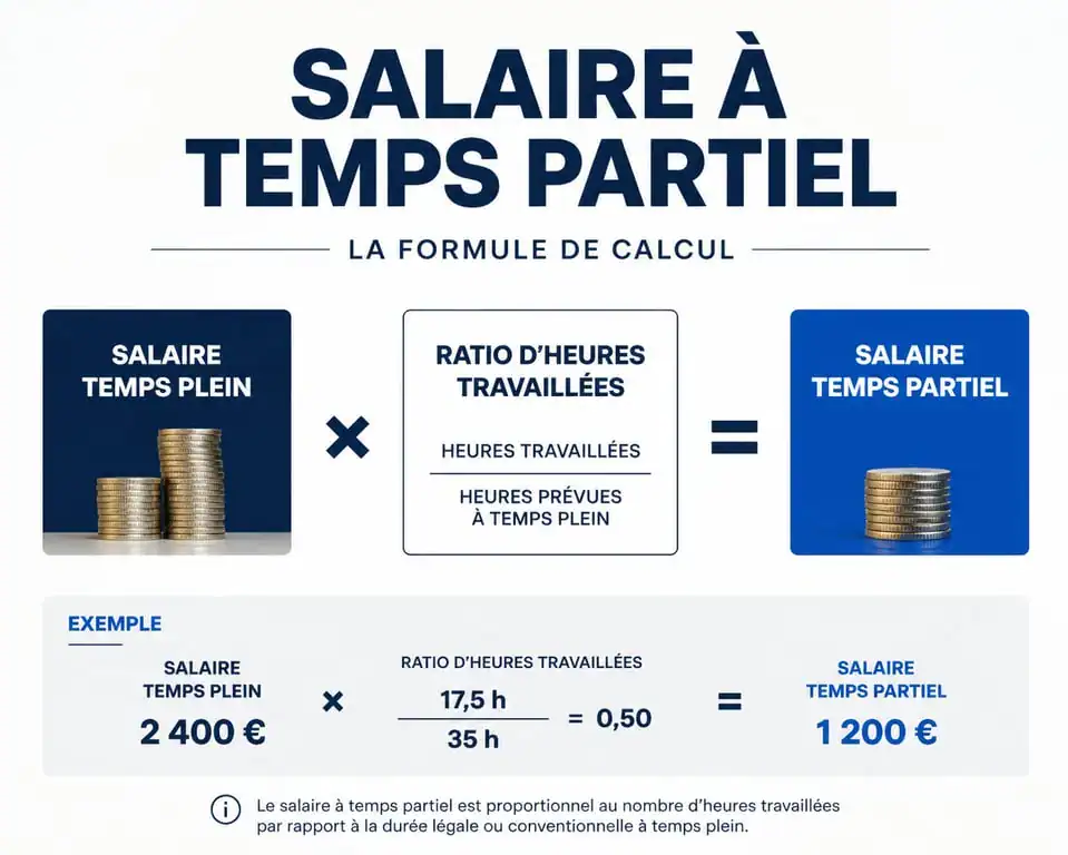 Infographie explicative du calcul du salaire à temps partiel et proratisation
