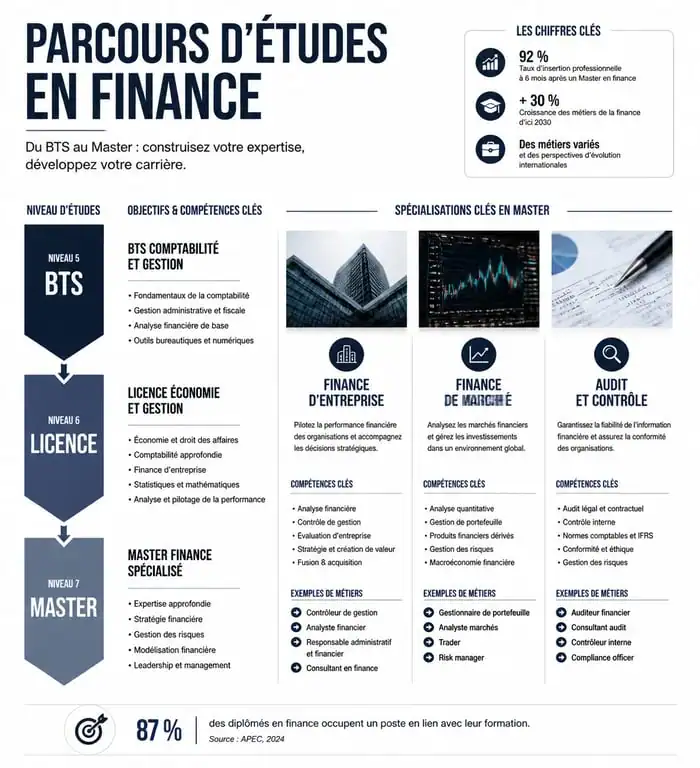 Schéma des parcours d'études en finance du BTS au Master