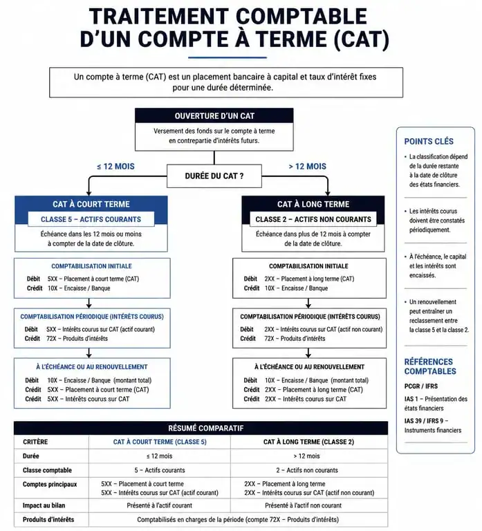 Schéma comptable de traitement d'un compte à terme (CAT) en entreprise