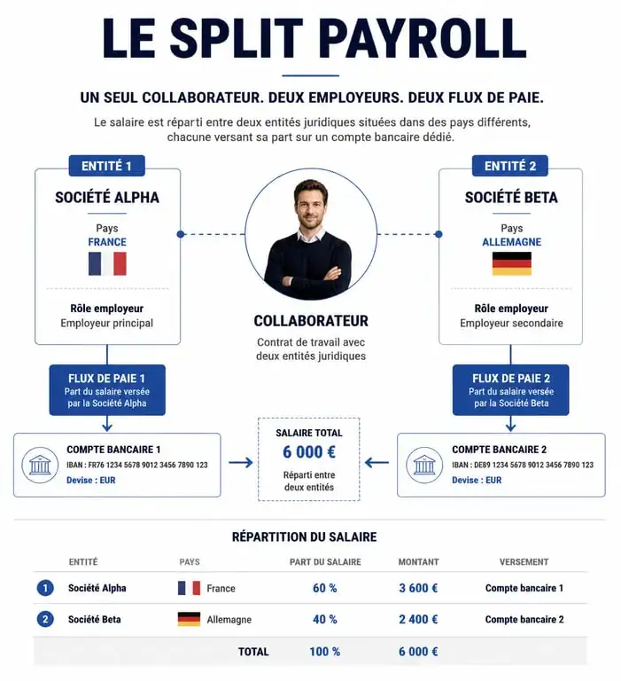 Schéma explicatif du fonctionnement du split payroll pour la gestion de la paie internationale