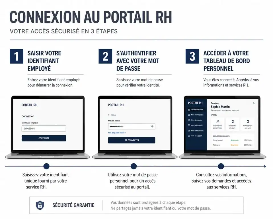 Schéma des étapes de connexion au portail Mon Contact RH via Connect