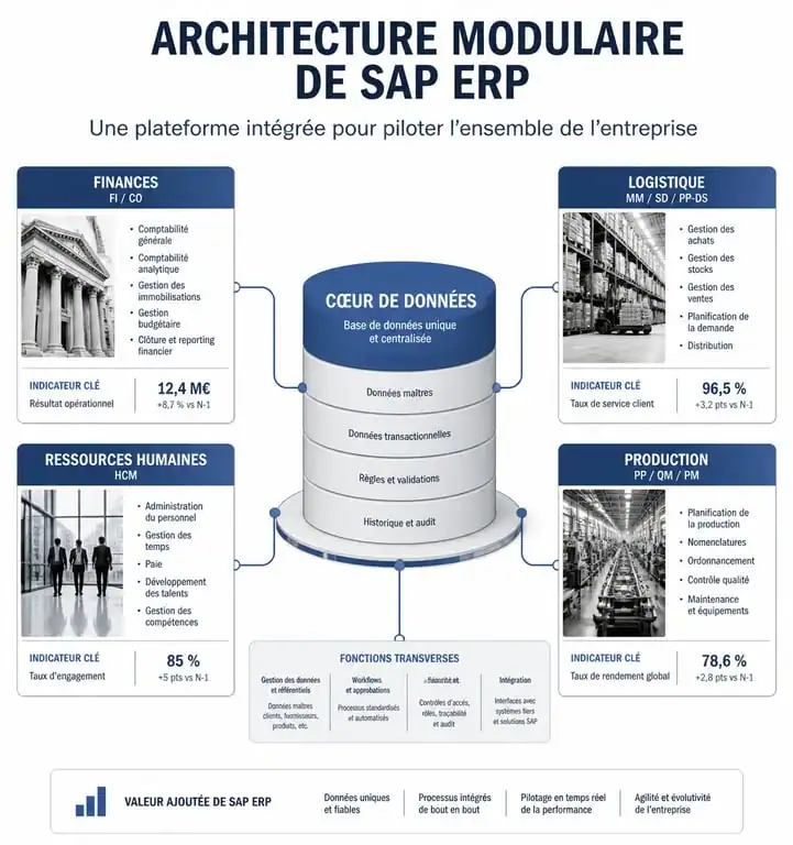 Schéma de l'architecture modulaire des modules SAP et leur interconnexion