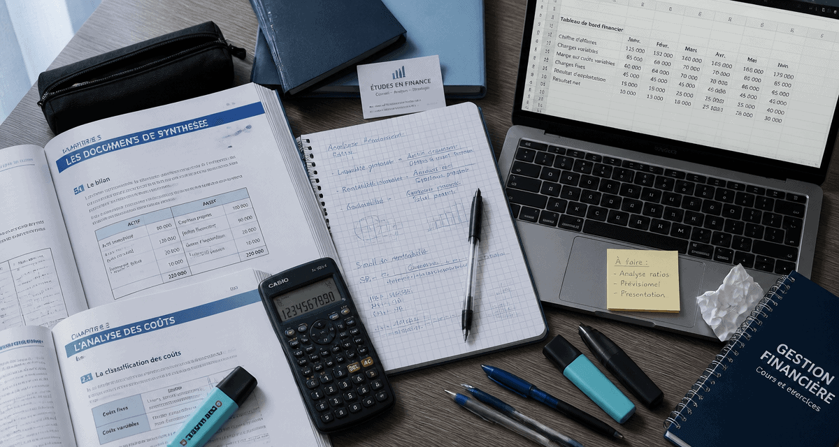 bureau d'etude en finance avec livres et ordinateur