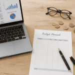feuille de budget mensuel vierge gratuit avec ordinateur et calculatrice