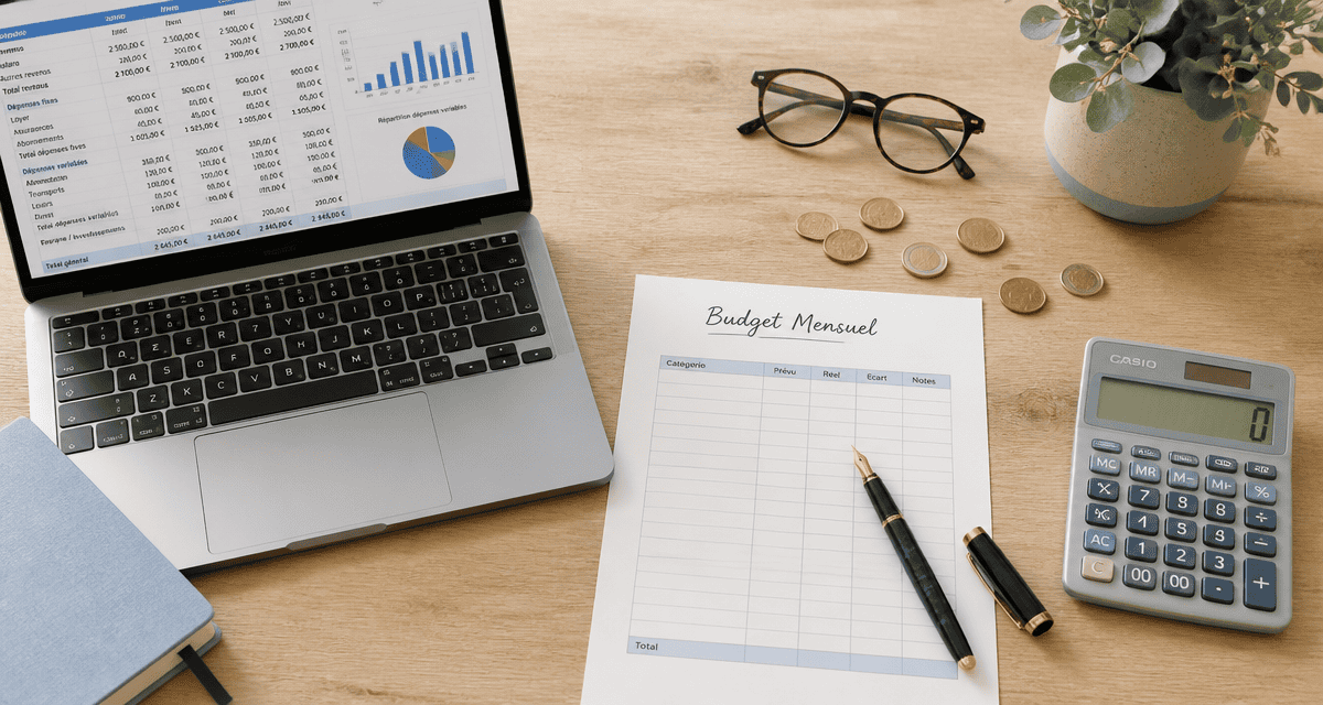feuille de budget mensuel vierge gratuit avec ordinateur et calculatrice