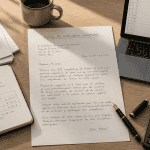 Lettre de motivation de comptable manuscrite avec accessoires de bureau