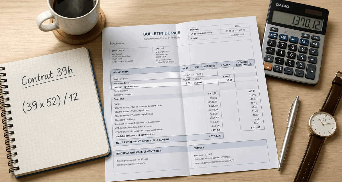 nombre d'heures par mois 39h sur bulletin de paie
