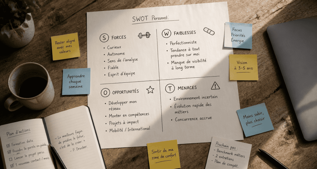 swot personnel matrice manuscrite sur bureau