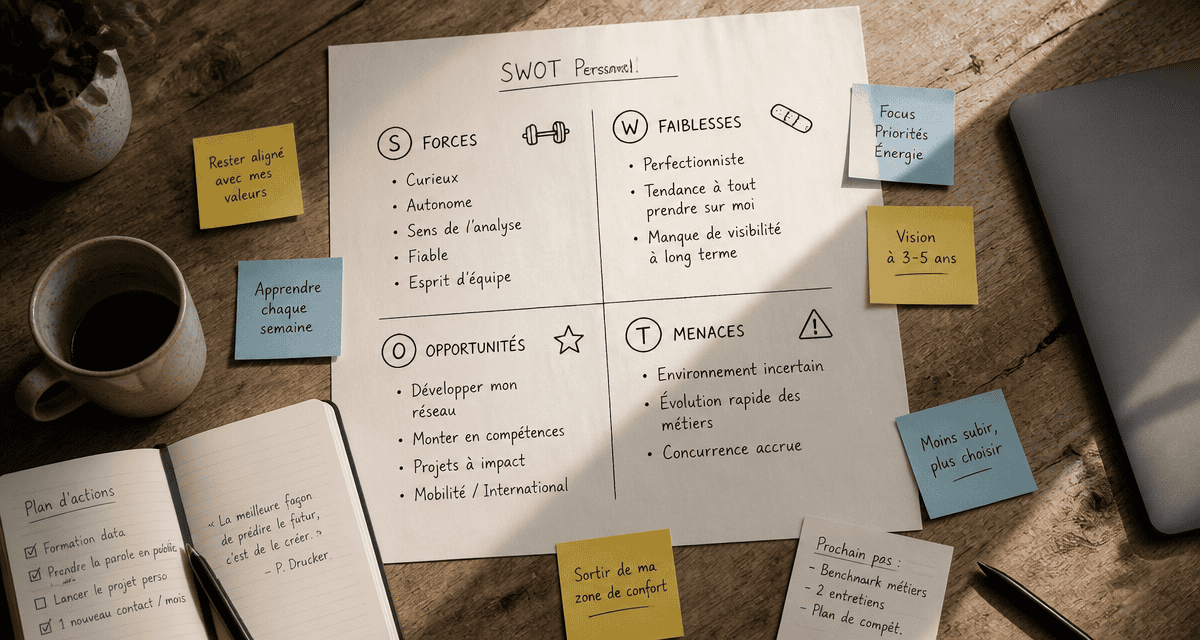 swot personnel matrice manuscrite sur bureau