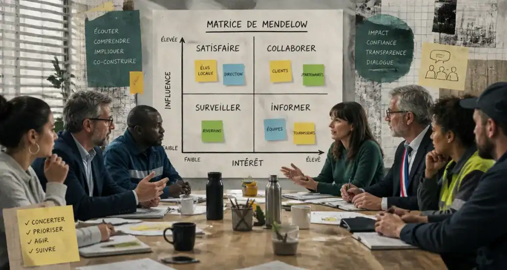 Réunion cartographie parties prenantes autour matrice