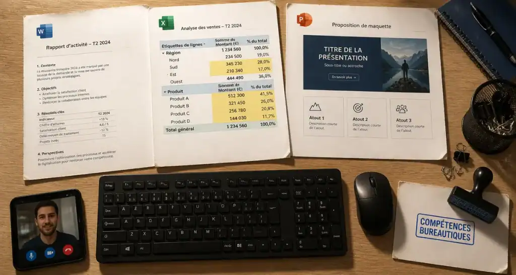 Compétence bureautique : Word, Excel et PowerPoint sur ordinateur
