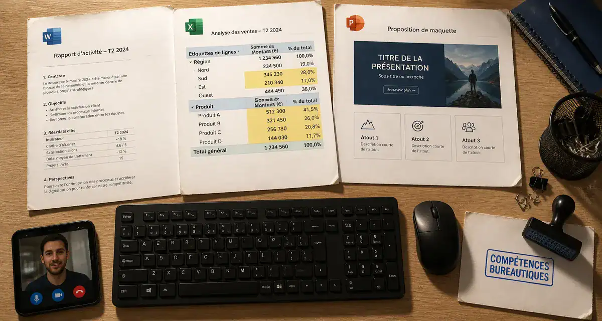 Compétence bureautique : Word, Excel et PowerPoint sur ordinateur