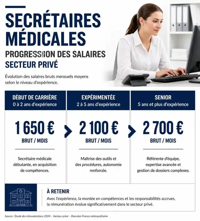 Grille de salaire secrétaire médicale privé : évolution selon l'expérience et les paliers de la convention collective.