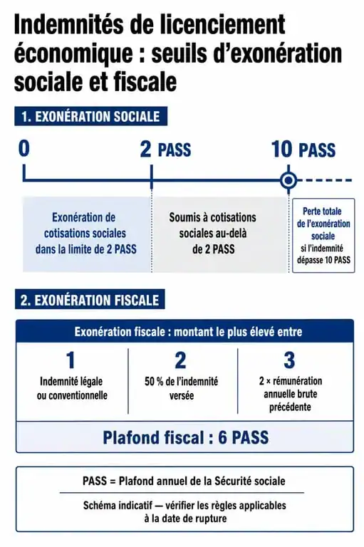 Infographie des seuils d'exonération fiscale et sociale pour le coût d'un licenciement économique