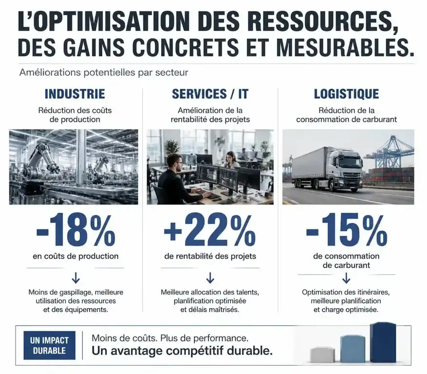 Infographie sur les gains potentiels de l'optimisation des ressources par secteur d'activité
