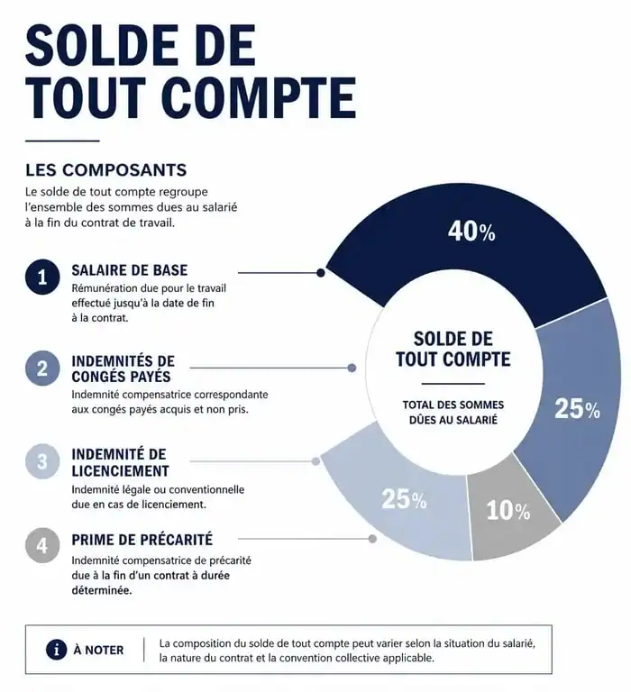 Infographie explicative des éléments composant une feuille de calcul solde de tout compte