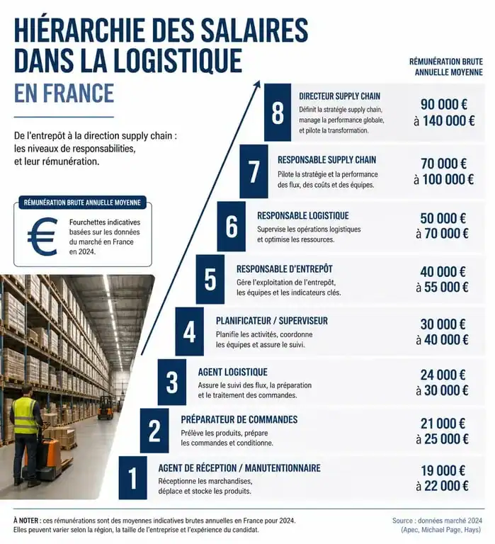 Évolution des salaires dans la logistique par niveau de poste et expérience