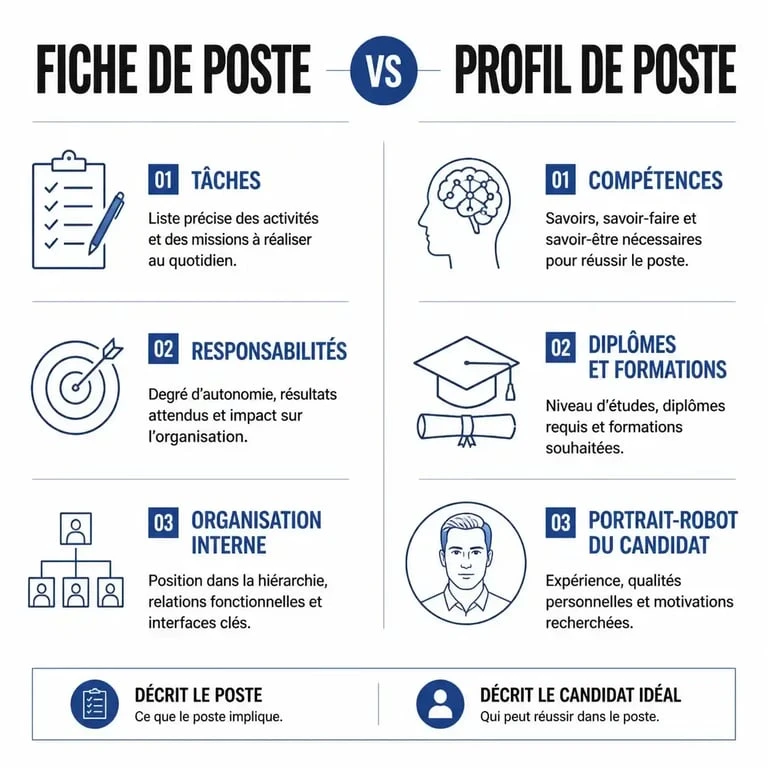 Infographie comparative entre une fiche de poste et un profil de poste pour le recrutement