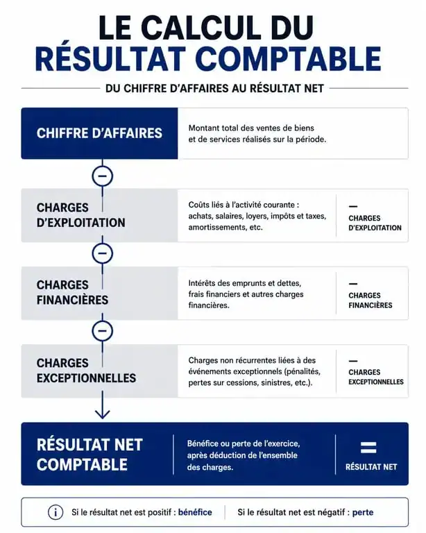 Schéma illustrant les étapes pour calculer le résultat comptable d'une entreprise