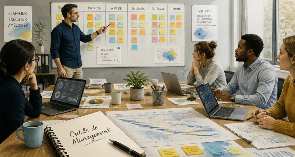 outils de management tableau Kanban et diagramme Gantt