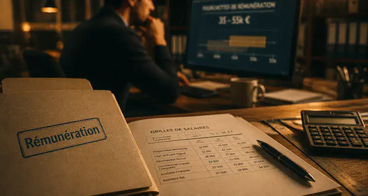 Salaire d'un manager : bureau RH et graphique 35–55k €