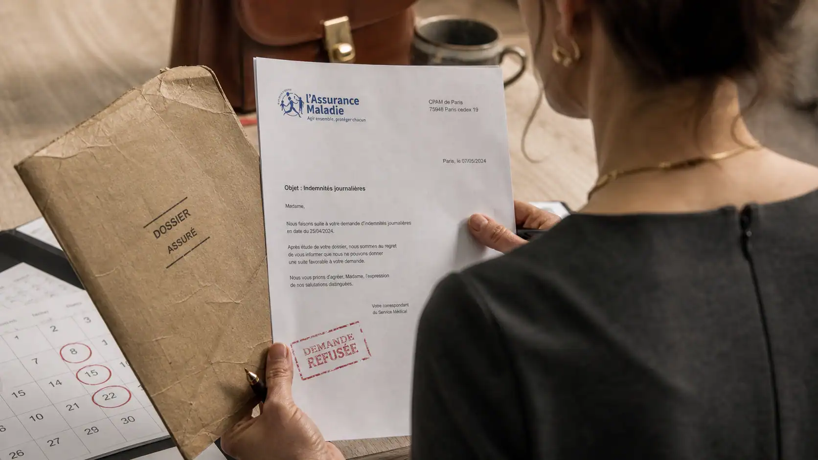 Congé pathologique refusé : courrier CPAM, 14 jours prénataux, recours