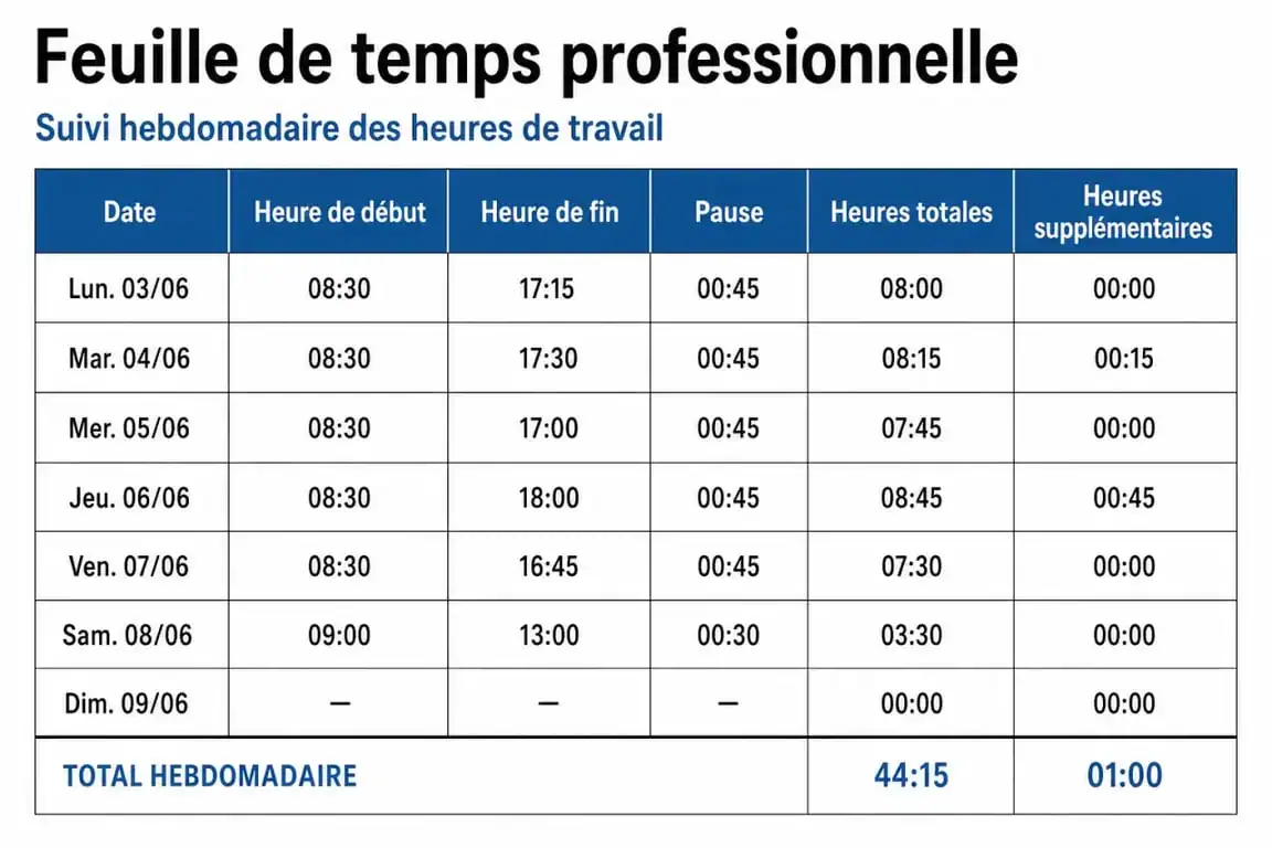 Structure d'un tableau pour calculer les heures de travail par mois