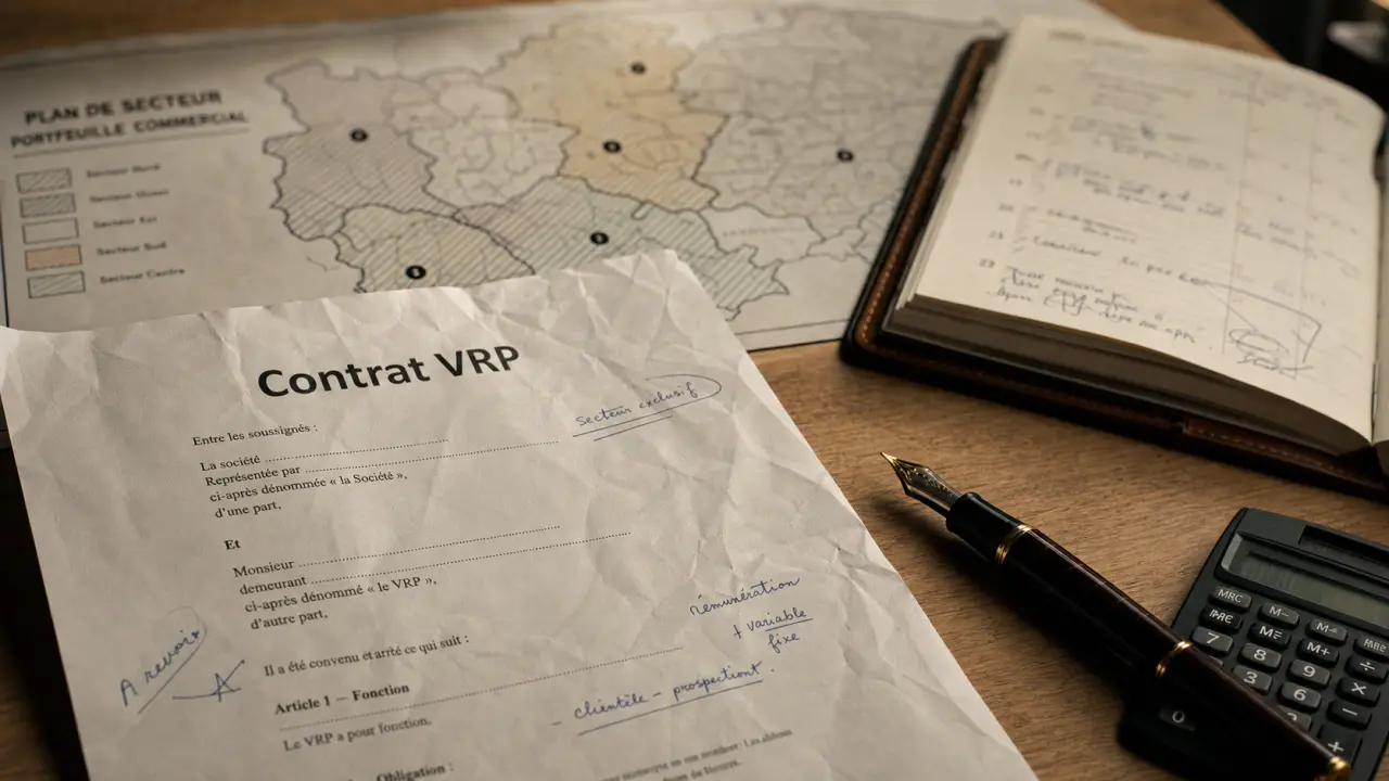 vrp contrat : contrat annoté avant signature, bureau et carte portefeuille