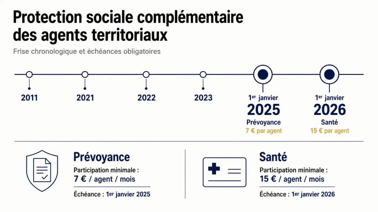 Protection sociale agents territoriaux Marseille : frise des échéances 2025-2026 et comparaison santé/prévoyance