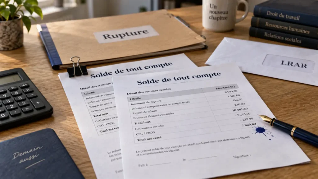 Solde de tout compte : l&rsquo;exemple ligne par ligne, et les règles des 2 exemplaires et 6 mois