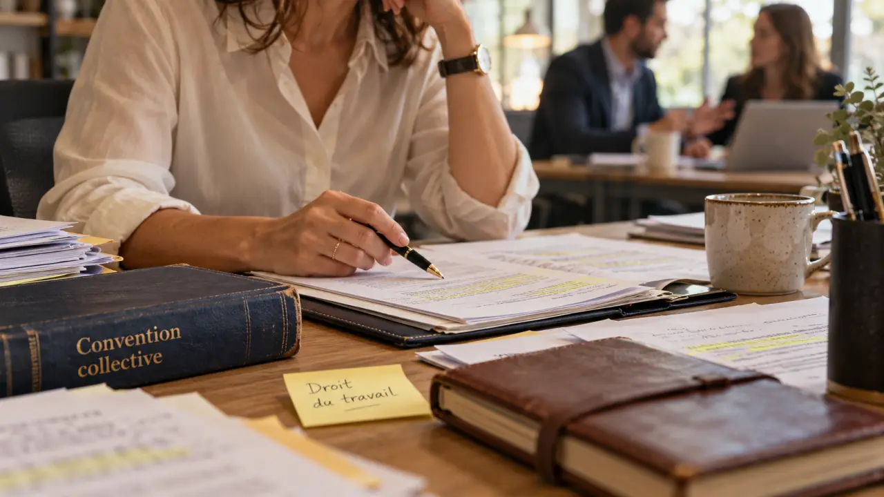 Juriste droit du travail : juriste en entreprise sur documents et convention collective.